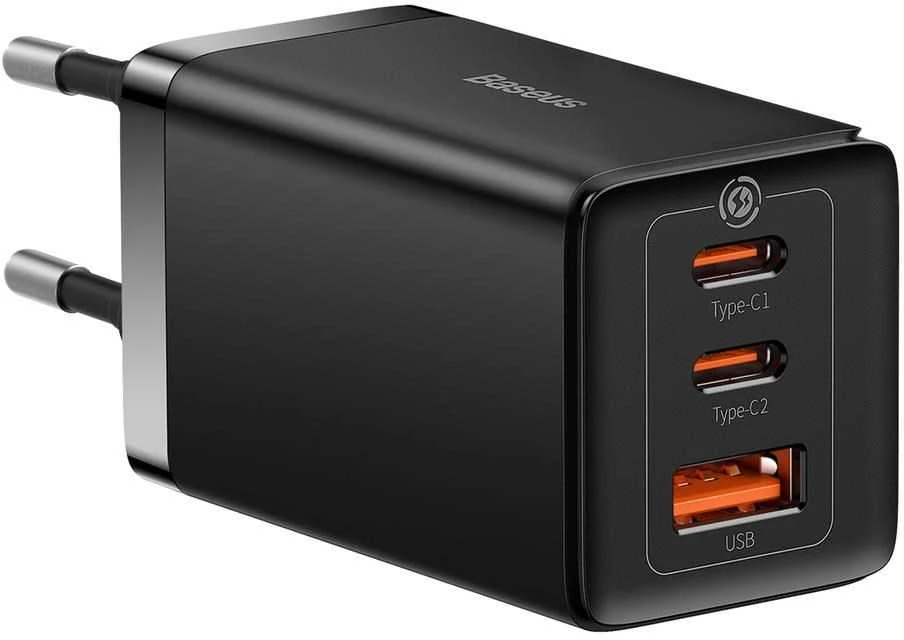 Baseus GaN5 Pro sieninis įkroviklis 2xUSB-C + USB 65W Juodas