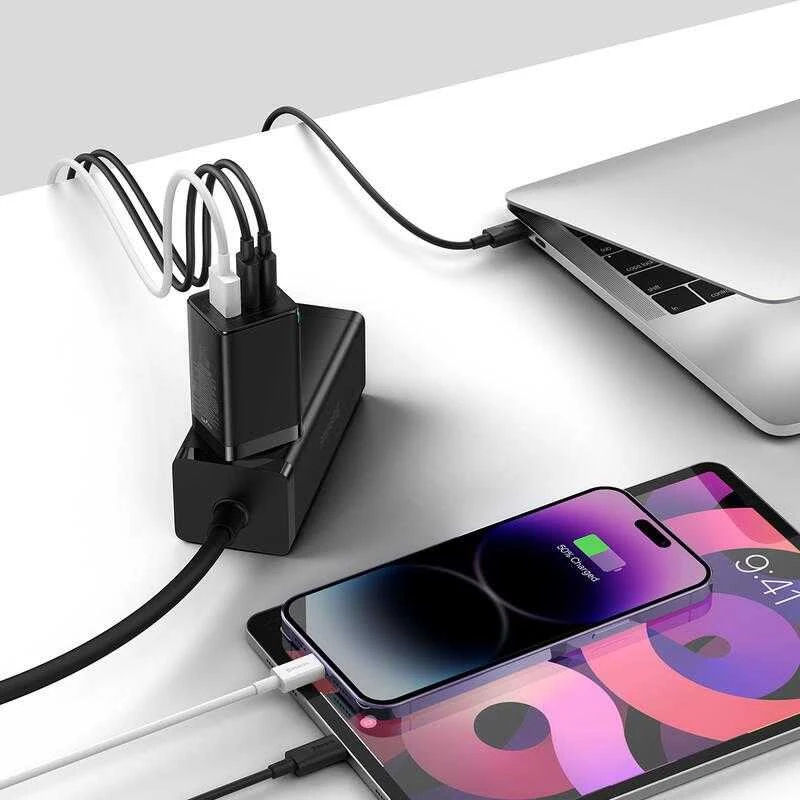 Baseus GaN5 Pro sieninis įkroviklis 2xUSB-C + USB 65W Juodas