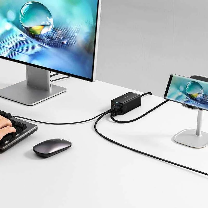 Baseus GaN5 Pro sieninis įkroviklis 2xUSB-C + USB + HDMI, 67 W (juodas)