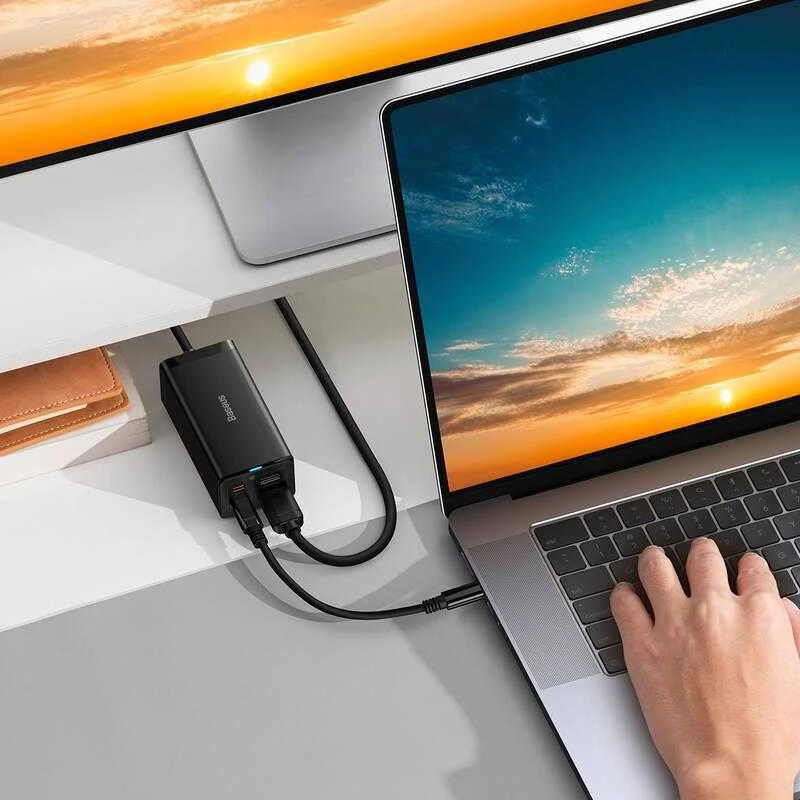 Baseus GaN5 Pro sieninis įkroviklis 2xUSB-C + USB + HDMI, 67 W (juodas)