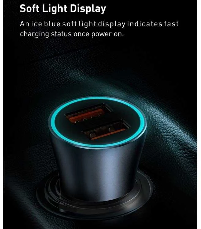 Baseus Automobilinis įkroviklis 40W 12-24V USB + USB-C QC4+ PD3.0 SCP FCP AFC, pilkas