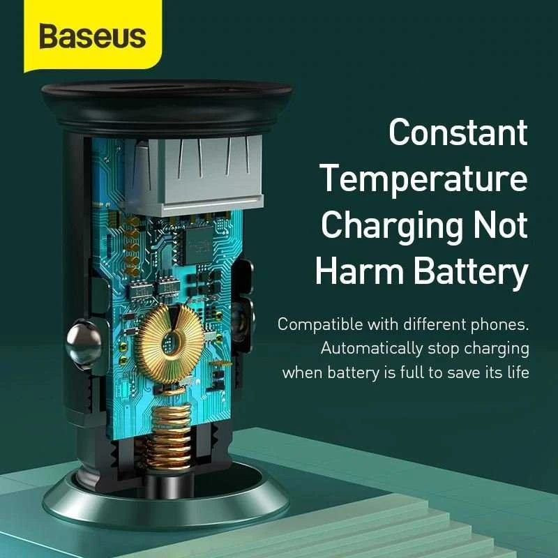 Baseus Automobilinis įkroviklis 40W 12-24V USB + USB-C QC4+ PD3.0 SCP FCP AFC, pilkas
