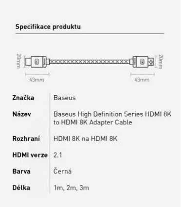 HDMI 8K – HDMI 8K Baseus adapterio kabelis 1,0 m CAKGQ-J01