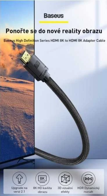 Kabelis HDMI-HDMI kištukai 3.0m (HDMI 2.1) juodas 8K 60Hz 48Gbps / 4K 120Hz, BASEUS