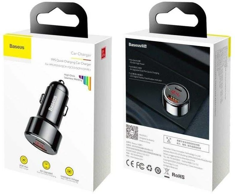 Dėklas Baseus Magic USB + USB-C QC 4.0 PD 45W automobilinis įkroviklis - juodas