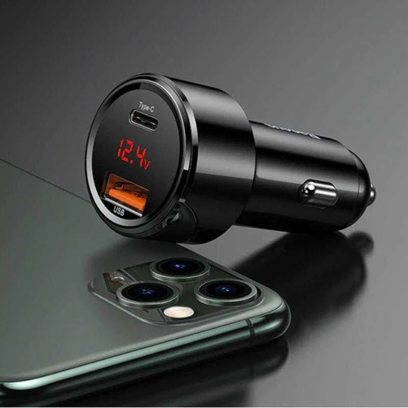 Dėklas Baseus Magic USB + USB-C QC 4.0 PD 45W automobilinis įkroviklis - juodas