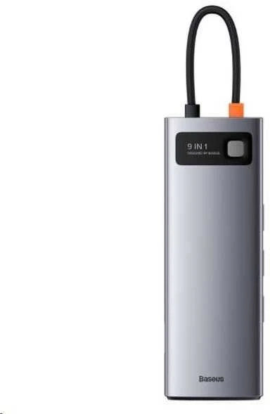 Šakotuvas 9in1 Baseus Metal Gleam Series, USB-C į 3x USB 3.0 + HDMI + USB-C PD + Ethernet RJ45 + Micro SD/SD + VGA