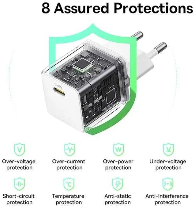 Baseus Sieninis įkroviklis Palm 20W USB-C QC3.0 PD3.0, baltas