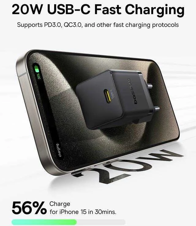 Baseus Palm Fast Charger USB-C 20W Cluster juodos spalvos