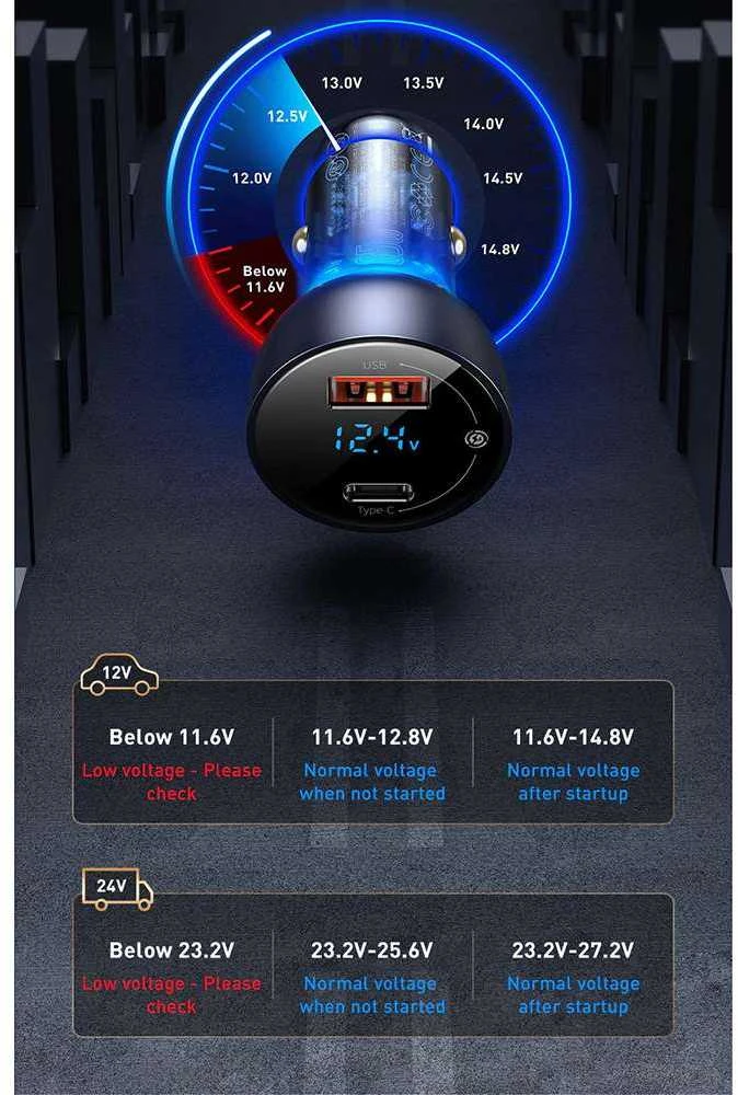 Baseus QC + PPS greitasis automobilinis įkroviklis 65W - Sidabrinis