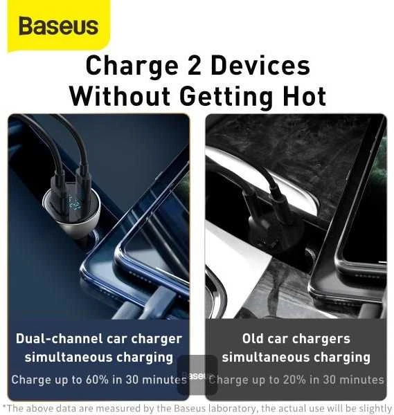 Baseus QC + PPS greitasis automobilinis įkroviklis 65W - Pilkas