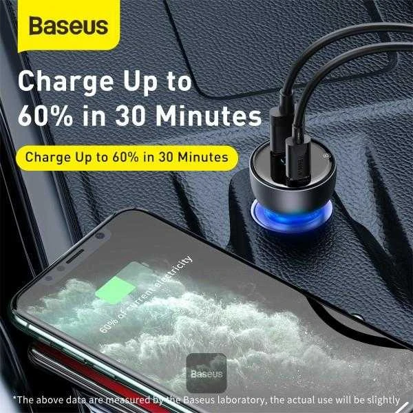 Baseus QC + PPS greitasis automobilinis įkroviklis 65W - Pilkas