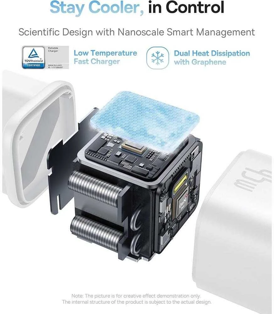 Baseus Sieninis įkroviklis PicoGo GaN 45W USB-C QC PD, baltas