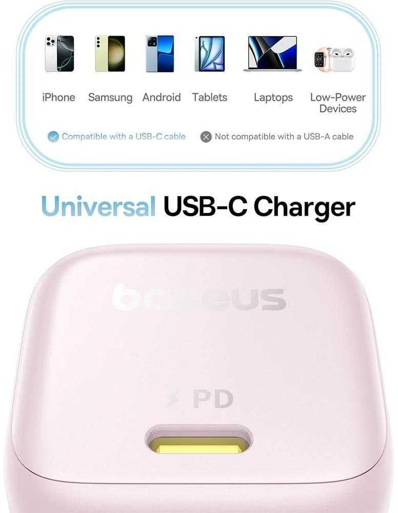 Įkroviklis Baseus PicoGo GaN 1x USB-C 45W Rožinė (P10176800413-00)