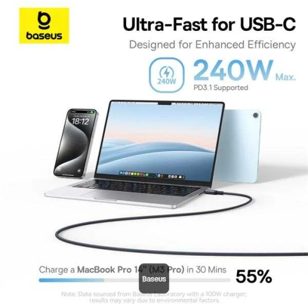 Kabelis USB Baseus USB-C - USB-C 1 m Juodas (P10376800121-00)