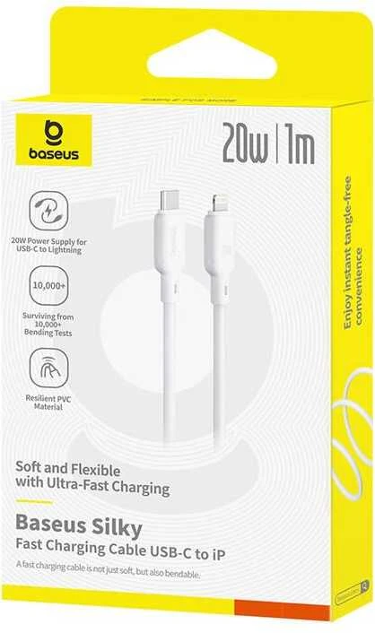 Baseus Silky USB-C/Lightning greito įkrovimo kabelis 1m 20W Baltas