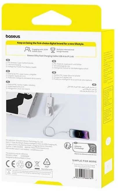 Kabelis USB Baseus USB-A - Lightning 1 m Baltas (P10377702213-00)