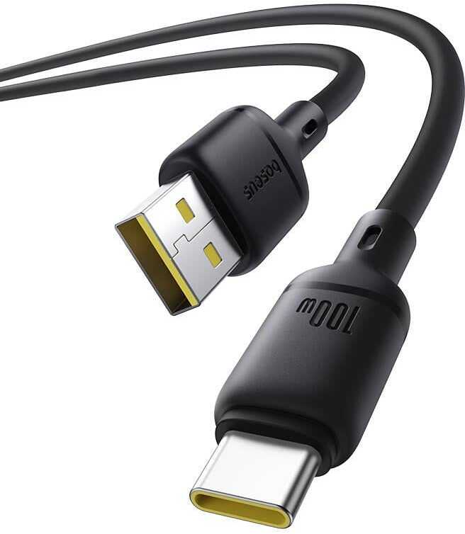 Baseus Silky USB/USB-C greito įkrovimo laidas 1m 100W Juodas
