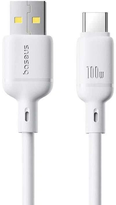 Baseus Silky USB/USB-C greito įkrovimo kabelis 1m 100W baltas