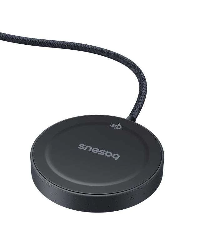 Baseus Belaidis magnetinis Qi2 įkroviklis 15W su USB-C 1.5m laidu, juodas