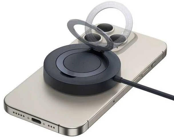 Baseus Belaidis magnetinis Qi2 įkroviklis 15W su USB-C 1.5m laidu, juodas