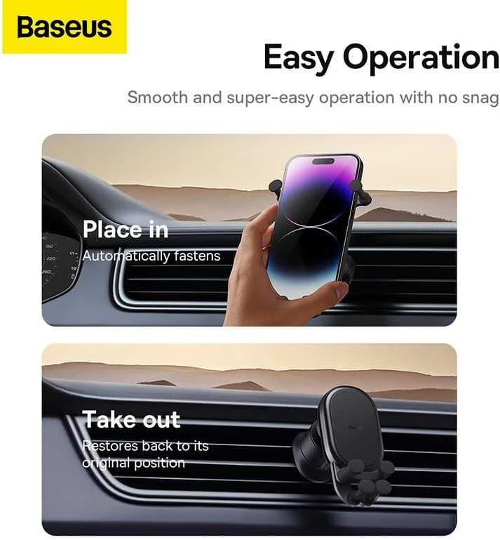 Baseus stabilus gravitacinis automobilinis telefono laikiklis ventiliacijos grotelėms - juodas