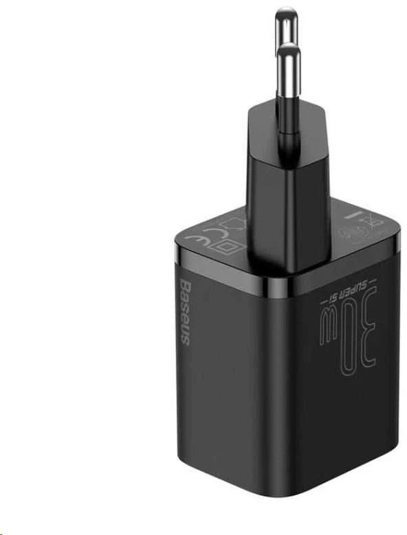 Baseus Sieninis įkroviklis Super Si 30W USB-C QC3.0 PD, juodas