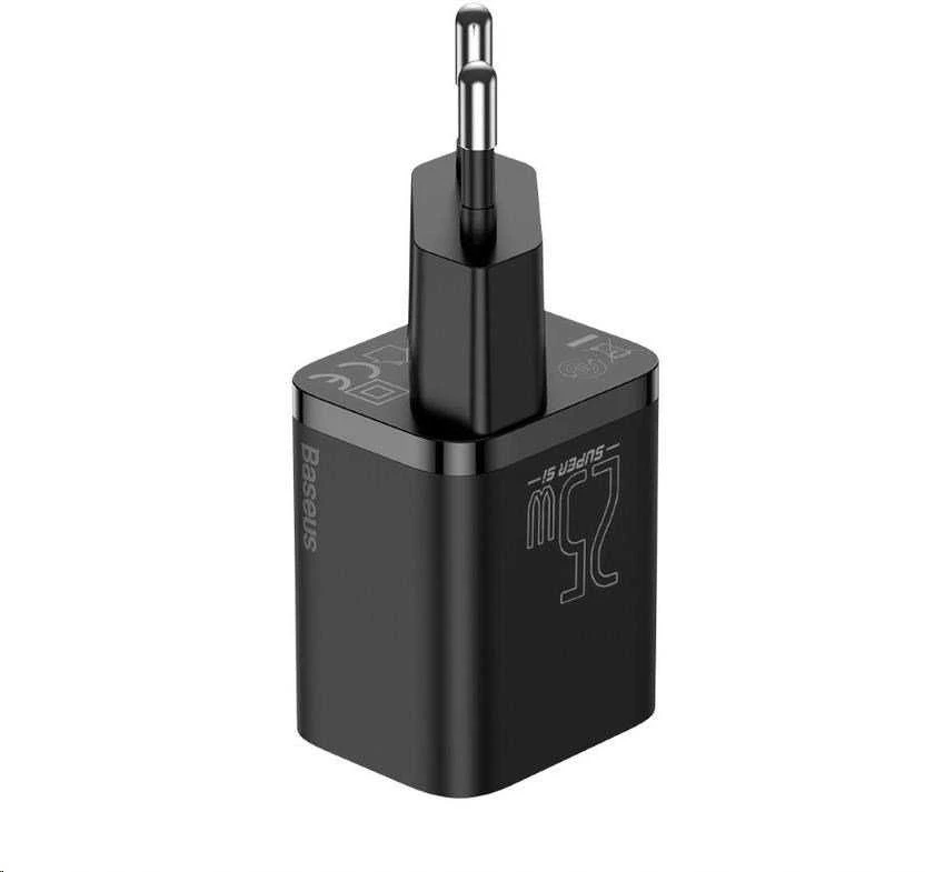 Baseus Super Si greitas įkroviklis 1C 25W su USB-C - USB-C kabelis 1m - Juodas