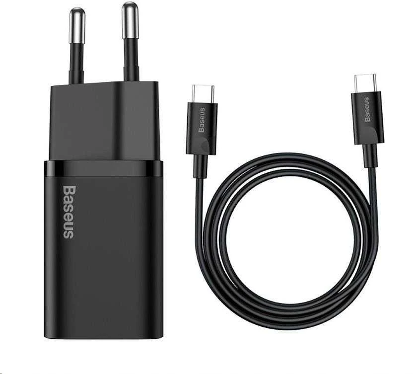 Baseus Super Si greitas įkroviklis 1C 25W su USB-C - USB-C kabelis 1m - Juodas