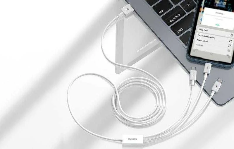Kabelis Baseus Superior iš USB į microUSB+Lightning+Type-C 3.5A 1.5m baltas CAMLTYS-02