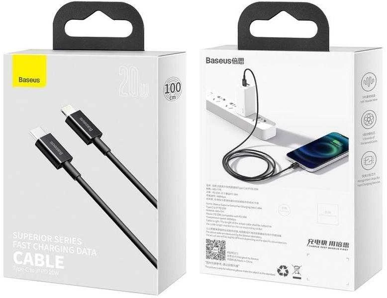 Baseus Superior serijos USB-C - Lightning kabelis 20W PD 1m - Juodas