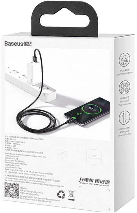 USB kabelis Baseus Superior iš USB į Type-C 66W 1.0m juodas CATYS-01