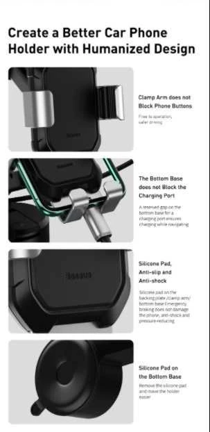 Gravity automobilinis laikiklis Baseus Tank telefonui su siurbtuku - Juodas