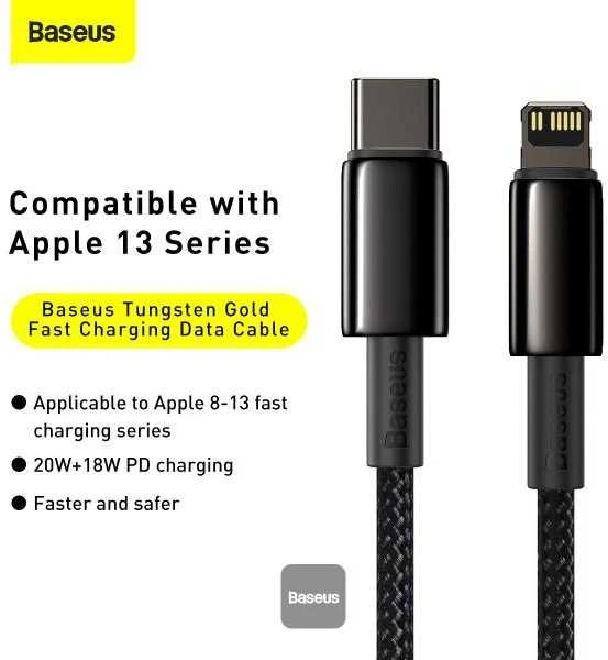Baseus USB Type C - Lightning kabelis „Power Delivery“ greitam įkrovimui 20 W 1 m, juodas (CATLWJ-01) (Juodas)