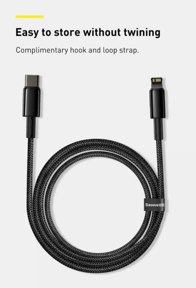 Baseus USB Type C - Lightning kabelis „Power Delivery“ greitam įkrovimui 20 W 1 m, juodas (CATLWJ-01) (Juodas)