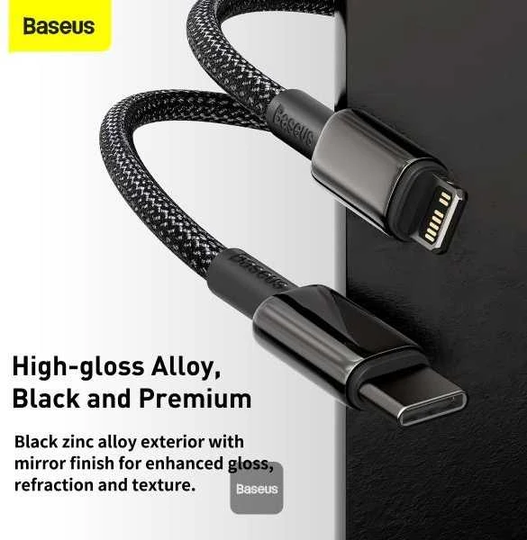 Baseus USB Type C - Lightning kabelis „Power Delivery“ greitam įkrovimui 20 W 1 m, juodas (CATLWJ-01) (Juodas)