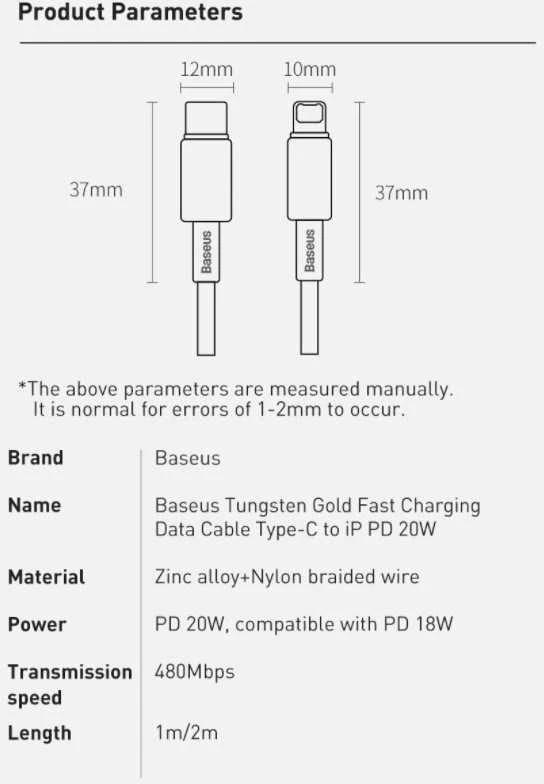 Baseus USB Type C - Lightning kabelis „Power Delivery“ greitam įkrovimui 20 W 1 m, juodas (CATLWJ-01) (Juodas)