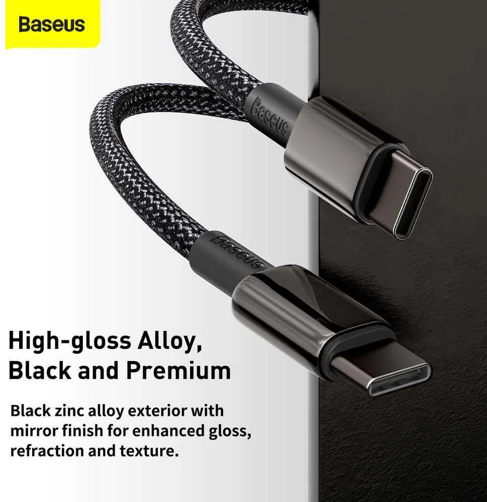 „Baseus Tungsten Gold“ greito įkrovimo duomenų kabelis Type-C į Type-C 100W 2m Juodas (Juodas)