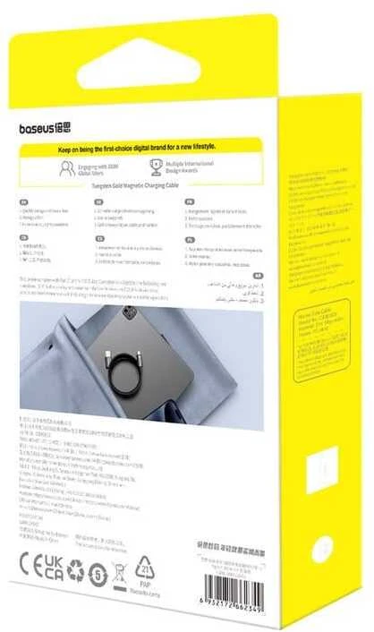 Baseus Tungsten USB/USB-C magnetinis įkrovimo laidas 1m 100W Juodas