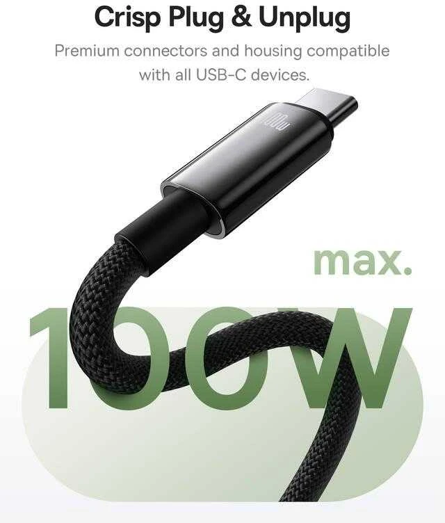 Baseus Tungsten USB/USB-C magnetinis įkrovimo laidas 1m 100W Juodas
