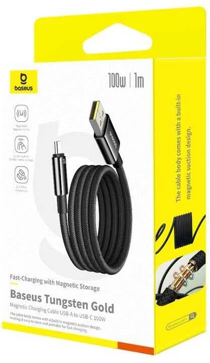 Baseus Tungsten USB/USB-C magnetinis įkrovimo laidas 1m 100W Juodas