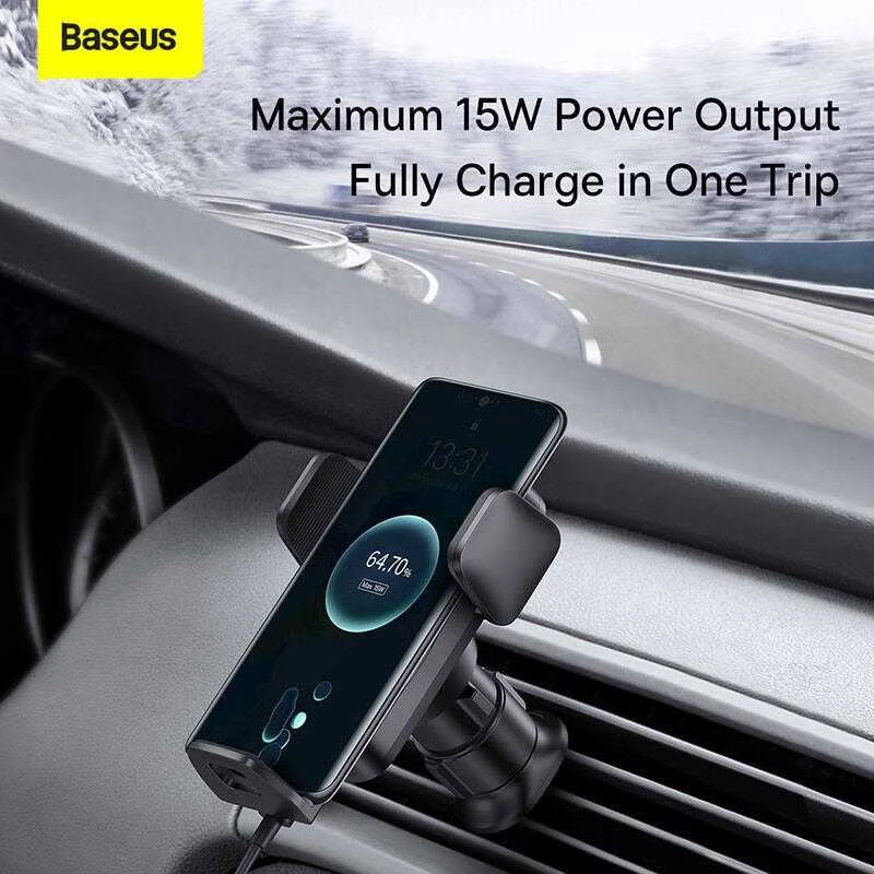 Baseus Automobilinis laikiklis 4.7-7.5" ekranų telefonams su belaidžiu Qi įkrovimu 15W, IR jutikliu