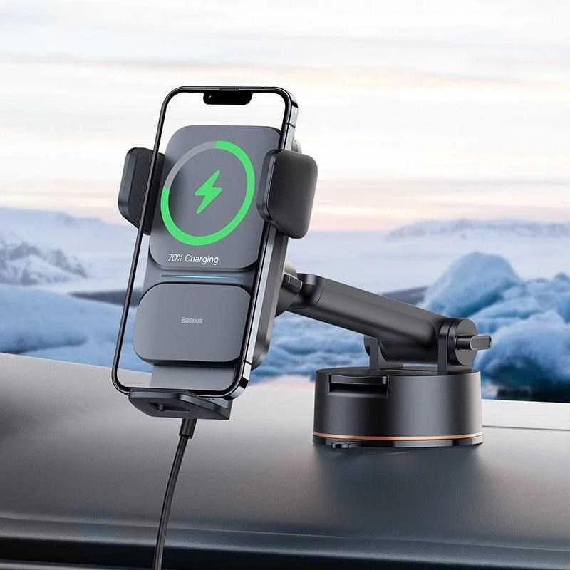 Baseus Automobilinis laikiklis 4.7-7.5" ekranų telefonams su belaidžiu Qi įkrovimu 15W, IR jutikliu