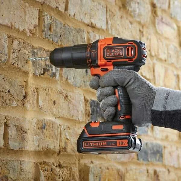 Black & Decker Juodas & Decker Akumuliatorinis smūginis gręžtuvas BDCHD18KB 18V 2 x 1,5 Ah, Juodas & Decker