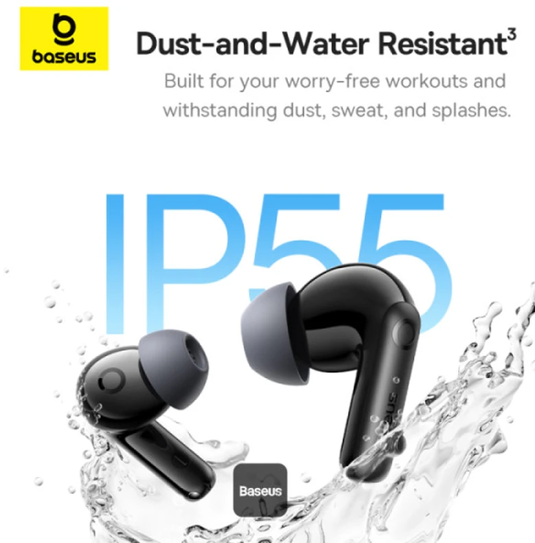 Baseus Belaidės Bluetooth 6.0 ausinės Bass BP1 Pro su triukšmo slopinimu ir įkrovimo dėklu, juodos