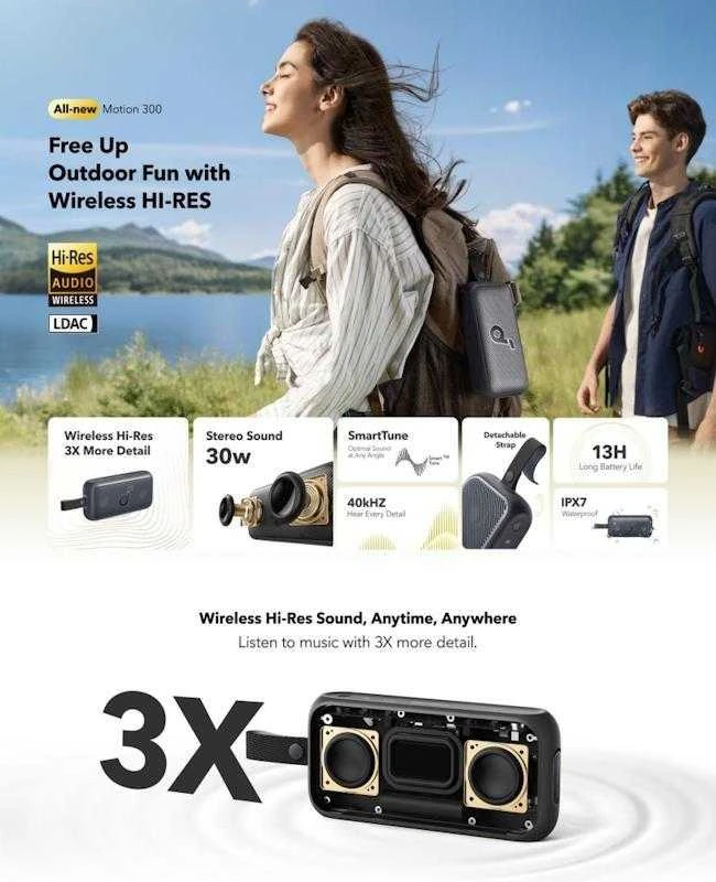 Nešiojama kolonėlė Anker Soundcore Motion 300, Juodos spalvos