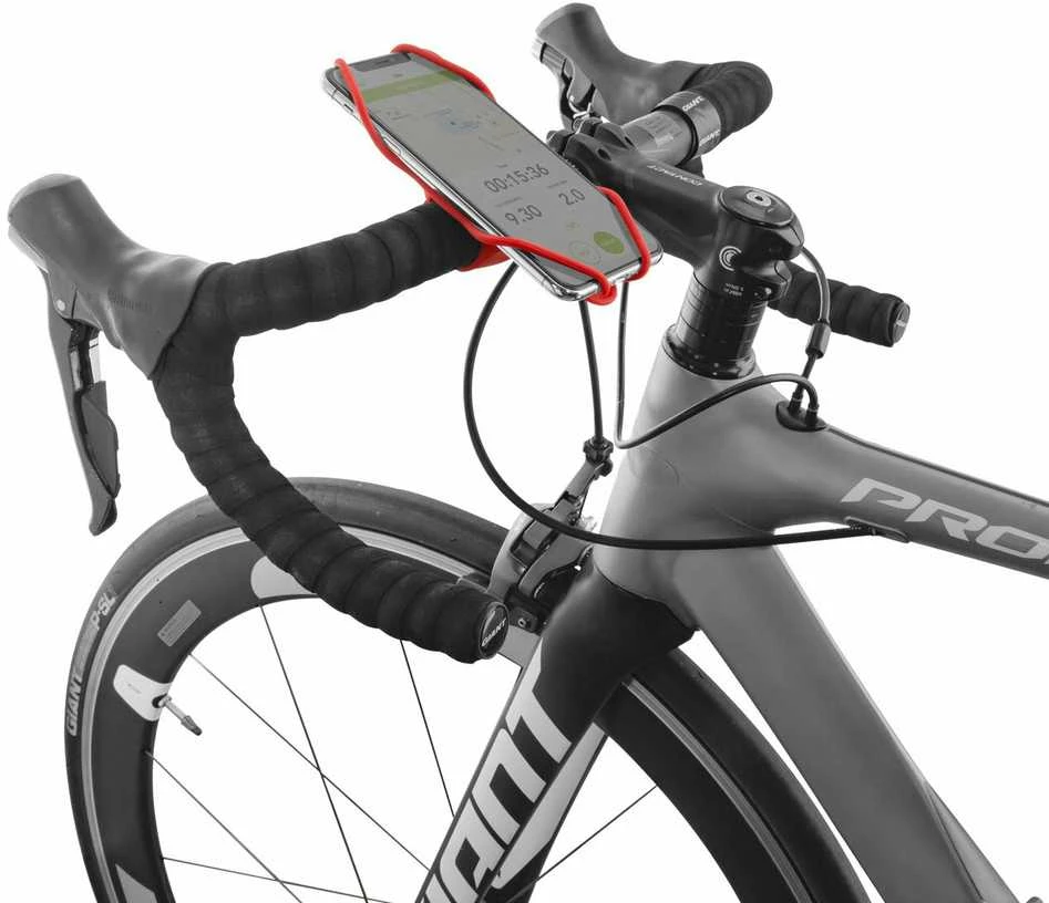 „Bone Bike Tie 3“ mobiliojo telefono laikiklis, laikiklis dviračiui, reguliuojamas dydis, raudonas, 4,7–7,2 colio, silikonas, pritvirtintas prie vairo, dalis