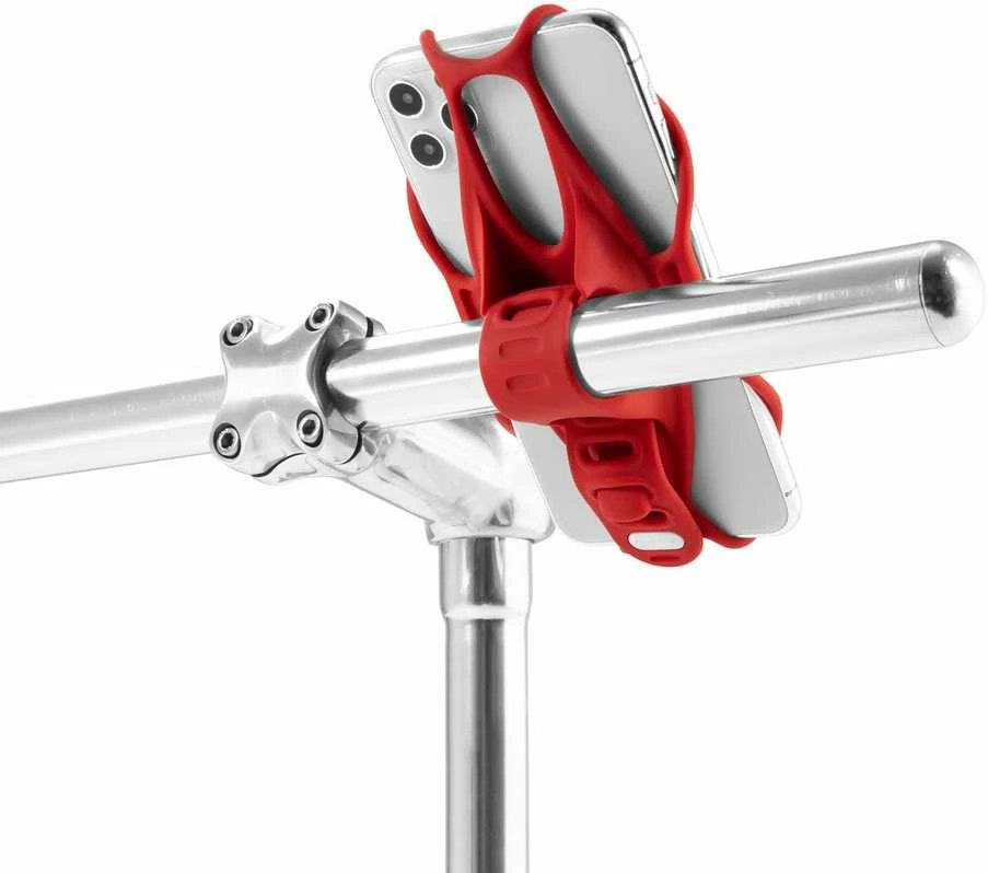 „Bone Bike Tie 3“ mobiliojo telefono laikiklis, laikiklis dviračiui, reguliuojamas dydis, raudonas, 4,7–7,2 colio, silikonas, pritvirtintas prie vairo, dalis