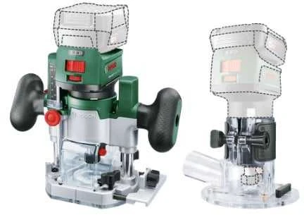 Bosch 18V freza su keičiamais pagrindais