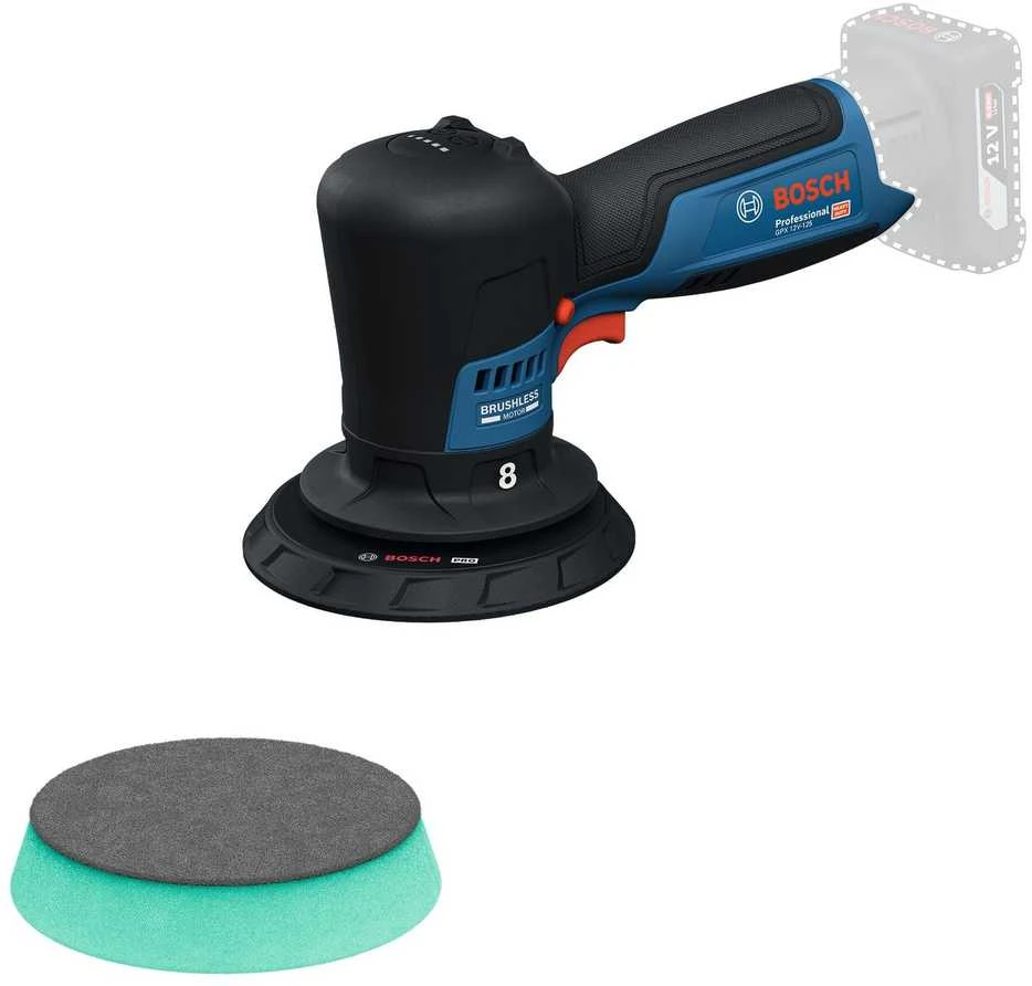 Bosch GPX 12V-125 poliruoklis su poliravimo padu